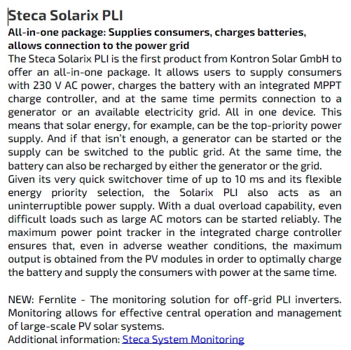 Steca Solarix PLI 2400-24 Solar Inverter Charger