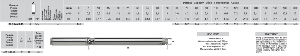 ROVATTI 4ES 12/23 – 5.5Hp (4kW) Submersible Borehole Pump