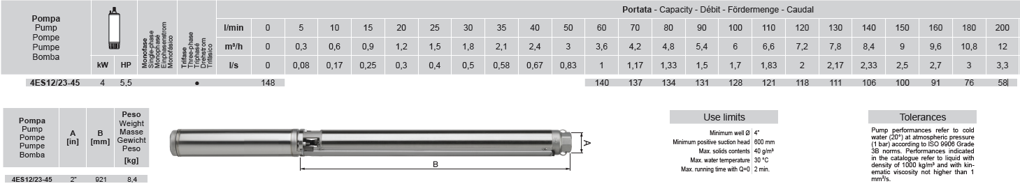 ROVATTI 4ES 12/23 – 5.5Hp (4kW) Submersible Borehole Pump