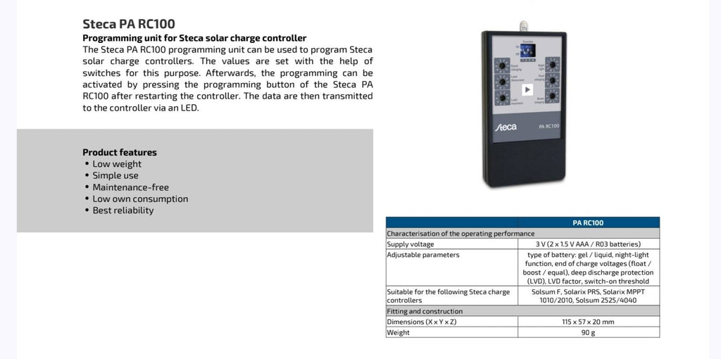 STECA PA RC100 Programming Unit for Solar Charge Controller