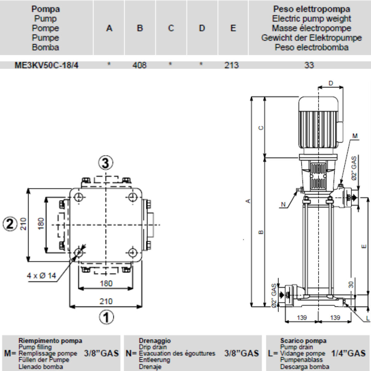ROVATTI ME3 KV50C 18/4 – 3Hp (2.2kW) Vertical Multistage Surface Pump
